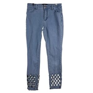 Frank Lyman Montreal Design Collection Denim Jeans Light Blue Embellish Cutout S